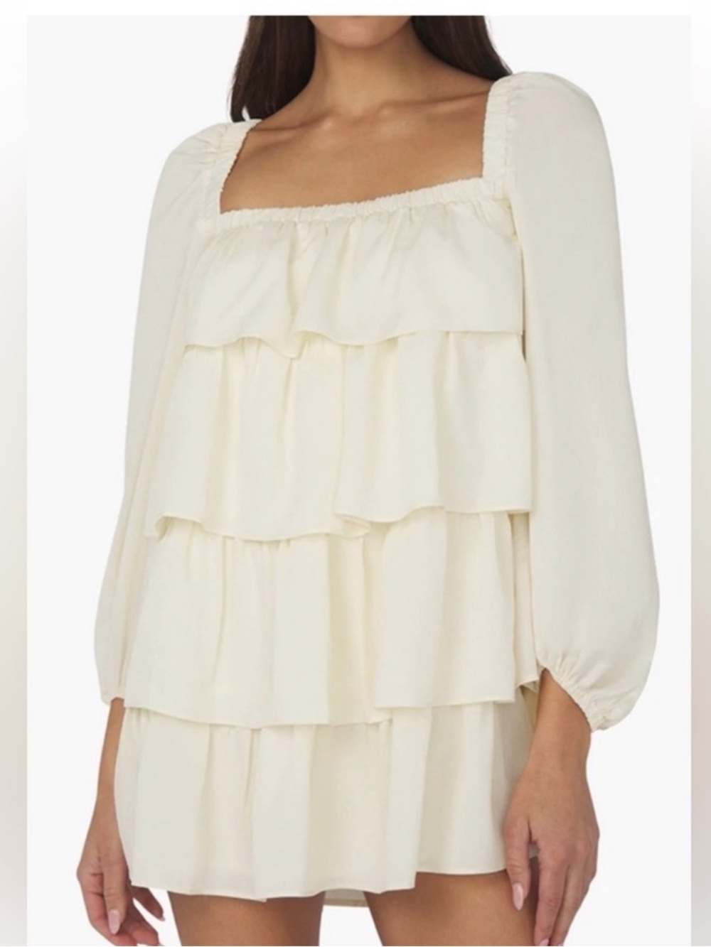 WeWoreWhat Ivory Crinkle Chiffon Tiered Mini Dress
